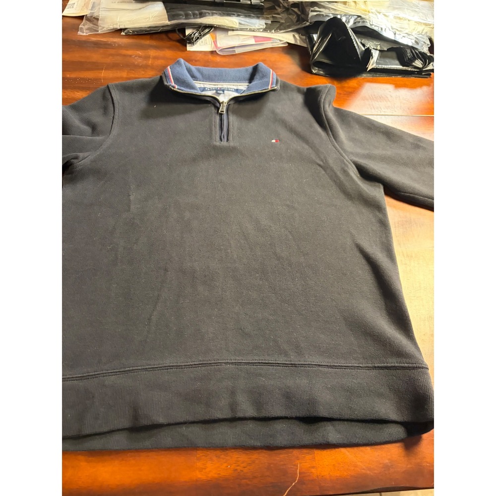 Tommy Hilfiger Mens XS Quarter Zip Pullover Sweater Navy Blue Ribbed Mock Neck